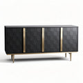 Geometric patterned black sideboard storage cabinet with brass handles 150 x 40 x 70cm