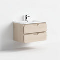 Wall-mounted bathroom vanity with composite sink in light wood finish 60 x 40 x 30cm