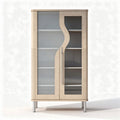 Wooden display cabinet with glass doors and metallic handles 80 x 40 x 150cm