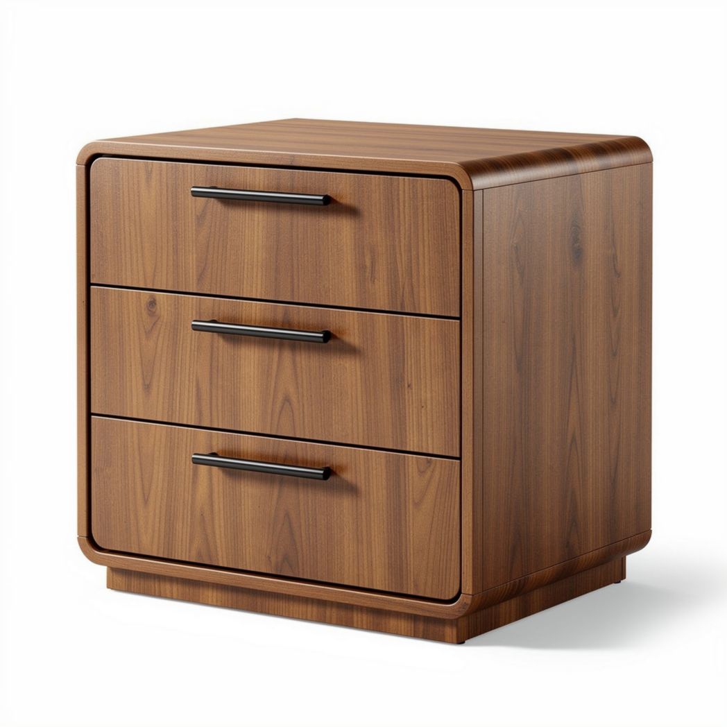 Wooden nightstand with three drawers in walnut finish 50 x 50 x 45cm