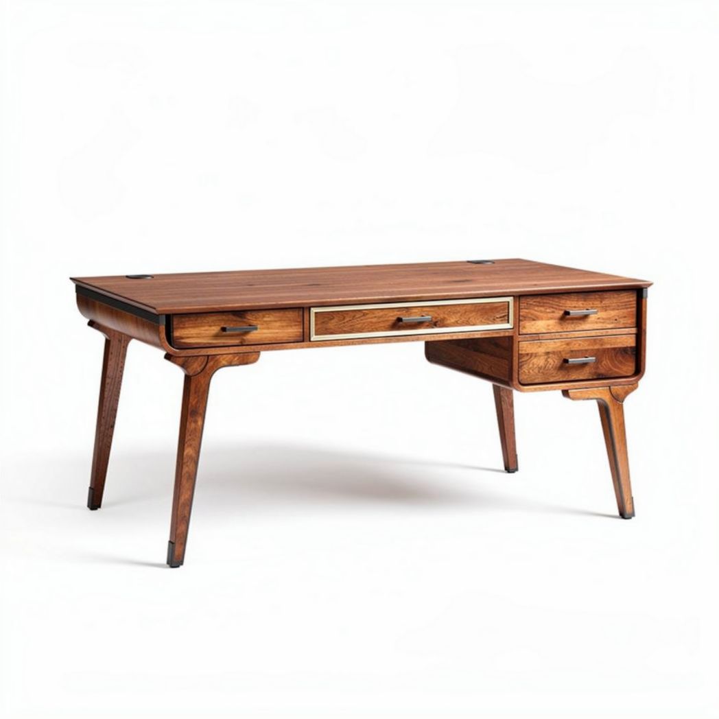 Wooden office desk with four drawers in walnut finish 150 x 75 x 75cm