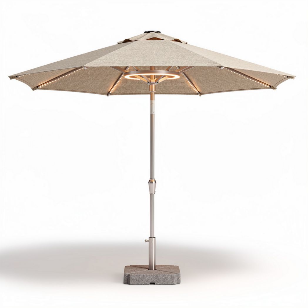 Led patio umbrella 10 feet with cantilever design beige canopy and sturdy base
