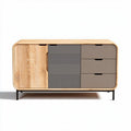 Wooden sideboard with gray accents and three storage drawers 120 x 40 x 75cm