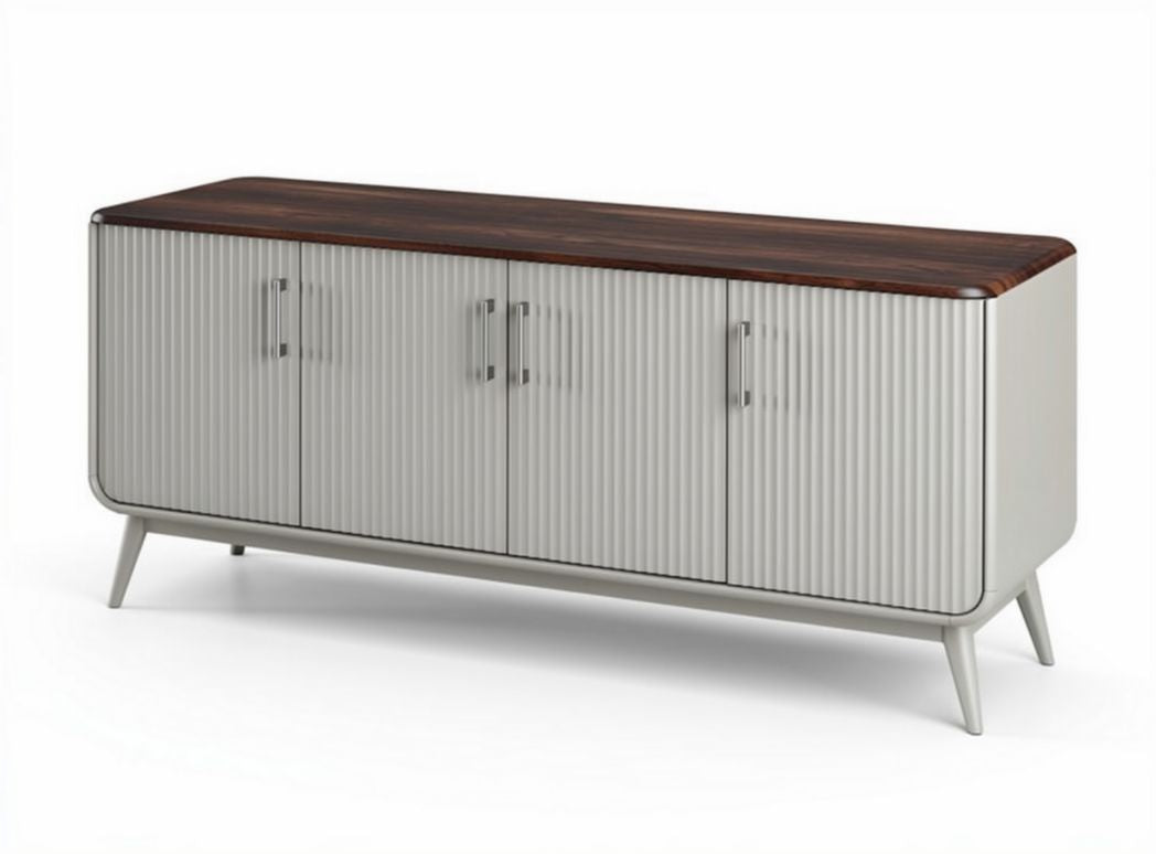 Modern sideboard with ribbed design and walnut top 150 x 40 x 70cm