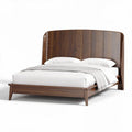 Wooden platform bed with curved headboard in walnut finish 210 x 190 x 100cm