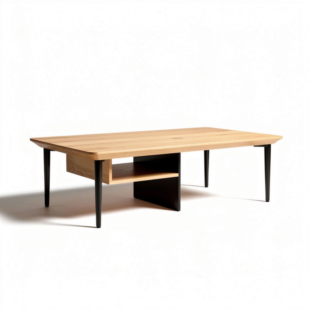 Modern wooden coffee table with open shelf and sleek black legs 150 x 80 x 45cm