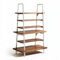 Wooden five-tier shelf with metal frame for living room storage 80 x 50 x 150cm